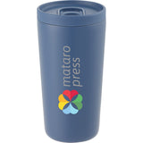 Carissa 14 oz Vacuum Insulated Tumbler with Slide Lid — Nightfall Blue — decorated front view — 9