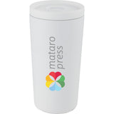 Carissa 14 oz Vacuum Insulated Tumbler with Slide Lid — White (WH) — decorated front view — 16