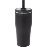 Tango 20 oz Double Wall Tumbler with Silicone Straw — Black (BK) — blank front view — 21