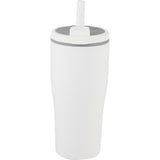 Tango 20 oz Double Wall Tumbler with Silicone Straw — White (WH) — blank front view — 30