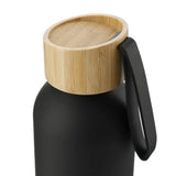 Ryze Aluminum Sports Water Bottle 22 oz with FSC® Bamboo Lid — Black (BK) — blank front view — 12