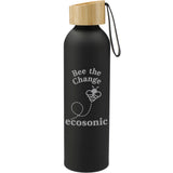 Ryze Aluminum Sports Water Bottle 22 oz with FSC® Bamboo Lid — Black (BK) — decorated front view — 9