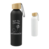 Ryze Aluminum Sports Water Bottle 22 oz with FSC® Bamboo Lid — Black (BK) — decorated front view — 13