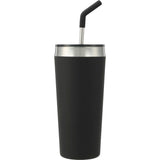 Faye 20oz Vacuum Tumbler w/ SS Straw — Black (BK) — blank back view — 9