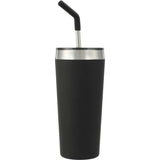 Faye 20oz Vacuum Tumbler w/ SS Straw — Black (BK) — blank front view — 8