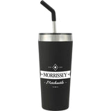 Faye 20oz Vacuum Tumbler w/ SS Straw — Black (BK) — decorated front view — 7