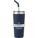 Faye 20oz Vacuum Tumbler w/ SS Straw — Navy (NY) — decorated front view — 12
