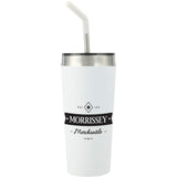 Faye 20oz Vacuum Tumbler w/ SS Straw — White (WH) — decorated front view — 2
