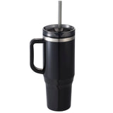 Thor 40 oz Eco-Friendly Straw Tumbler — Black (BK) — blank back view — 80