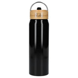 Billy 26oz Eco-Friendly Aluminum Bottle W/ FSC® 100% Bamboo Lid — Black (BK) — blank back view — 37