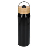 Billy 26oz Eco-Friendly Aluminum Bottle W/ FSC® 100% Bamboo Lid — Black (BK) — blank front view — 35