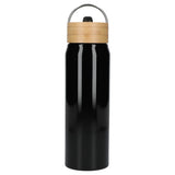 Billy 26oz Eco-Friendly Aluminum Bottle W/ FSC® 100% Bamboo Lid — Black (BK) — blank front view — 36