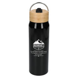 Billy 26oz Eco-Friendly Aluminum Bottle W/ FSC® 100% Bamboo Lid — Black (BK) — decorated front view — 28