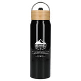 Billy 26oz Eco-Friendly Aluminum Bottle W/ FSC® 100% Bamboo Lid — Black (BK) — decorated front view — 29