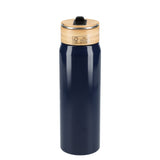 Billy 26oz Eco-Friendly Aluminum Bottle W/ FSC® 100% Bamboo Lid — Navy (NY) — blank back view — 21
