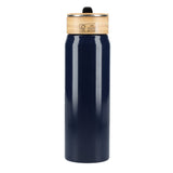 Billy 26oz Eco-Friendly Aluminum Bottle W/ FSC® 100% Bamboo Lid — Navy (NY) — blank back view — 22