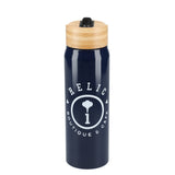 Billy 26oz Eco-Friendly Aluminum Bottle W/ FSC® 100% Bamboo Lid — Navy (NY) — decorated front view — 18