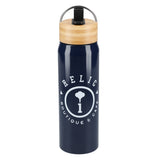 Billy 26oz Eco-Friendly Aluminum Bottle W/ FSC® 100% Bamboo Lid — Navy (NY) — decorated front view — 17