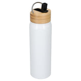 Billy 26oz Eco-Friendly Aluminum Bottle W/ FSC® 100% Bamboo Lid — White (WH) — blank right angle — 16