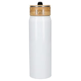 Billy 26oz Eco-Friendly Aluminum Bottle W/ FSC® 100% Bamboo Lid — White (WH) — blank back view — 14