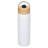 Billy 26oz Eco-Friendly Aluminum Bottle W/ FSC® 100% Bamboo Lid — White (WH) — blank front view — 12