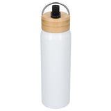 Billy 26oz Eco-Friendly Aluminum Bottle W/ FSC® 100% Bamboo Lid — White (WH) — blank front view — 11