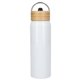 Billy 26oz Eco-Friendly Aluminum Bottle W/ FSC® 100% Bamboo Lid — White (WH) — blank front view — 13
