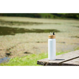 Billy 26oz Eco-Friendly Aluminum Bottle W/ FSC® 100% Bamboo Lid — White (WH) — blank product view — 10