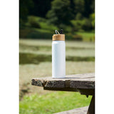 Billy 26oz Eco-Friendly Aluminum Bottle W/ FSC® 100% Bamboo Lid — White (WH) — blank product view — 9