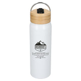 Billy 26oz Eco-Friendly Aluminum Bottle W/ FSC® 100% Bamboo Lid — White (WH) — decorated front view — 3