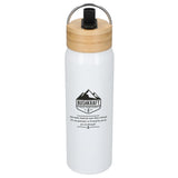 Billy 26oz Eco-Friendly Aluminum Bottle W/ FSC® 100% Bamboo Lid — White (WH) — decorated front view — 2