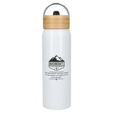 Billy 26oz Eco-Friendly Aluminum Bottle W/ FSC® 100% Bamboo Lid — White (WH) — decorated front view — 4