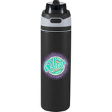 Elvin 28oz Recycled Stainless Flip Straw Bottle — Black (BK) — decorated front view — 23