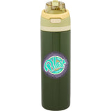 Elvin 28oz Recycled Stainless Flip Straw Bottle — Green (GR) — decorated front view — 20