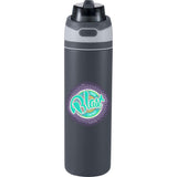 Elvin 28oz Recycled Stainless Flip Straw Bottle — Gray (GY) — decorated front view — 38