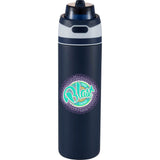 Elvin 28oz Recycled Stainless Flip Straw Bottle — Navy (NY) — decorated front view — 12