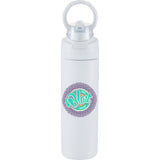 Elvin 28oz Recycled Stainless Flip Straw Bottle — White (WH) — decorated left angle — 3