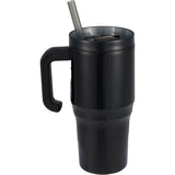 Thor 20 oz Eco-Friendly Straw Tumbler — Black (BK) — blank back view — 13