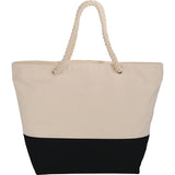 Zippered 12oz Cotton Canvas Rope Tote — Black (BK) — blank front view — 4