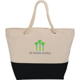 Zippered 12oz Cotton Canvas Rope Tote — Black (BK) — decorated front view — 2