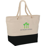 Zippered 12oz Cotton Canvas Rope Tote — Black (BK) — decorated product view — 3