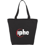Maine 8oz Cotton Canvas Zippered Tote — Black (BK) — decorated product view — 2
