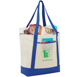 Lighthouse 24-Can Non-Woven Tote Cooler — Royal Blue (RBL) — decorated front view — 3