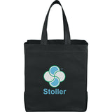 Heat Seal Non-Woven Big Grocery Tote — Black (BK) — decorated front view — 4