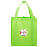 Little Juno Non-Woven Grocery Tote — Lime Green (LGR) — decorated front view — 22