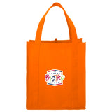 Little Juno Non-Woven Grocery Tote — Orange (OR) — decorated front view — 18