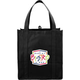 Hercules Non-Woven Grocery Tote — Black (BK) — decorated front view — 71