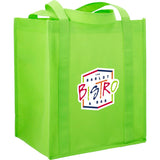 Hercules Non-Woven Grocery Tote — Lime Green (LGR) — decorated right angle — 76