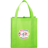 Hercules Non-Woven Grocery Tote — Lime Green (LGR) — decorated front view — 75