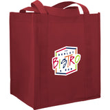 Hercules Non-Woven Grocery Tote — Maroon — decorated right angle — 39